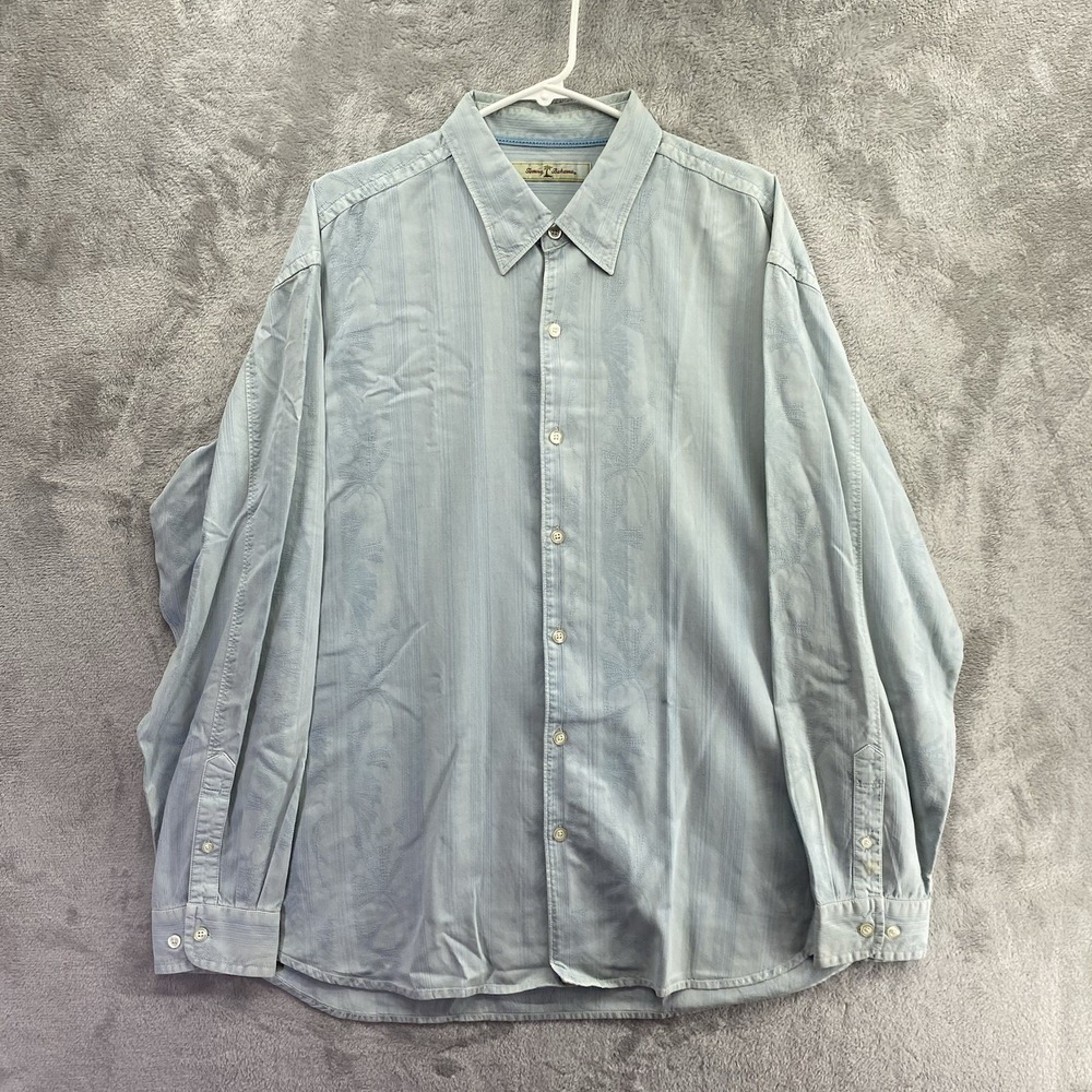 Tommy Bahama Light Blue Palm Tree Button Up Shirt Men's XL Long Sleeve